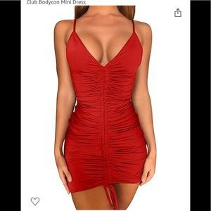 PLT Red Ruched Spagetti Strap ShoeString Dress